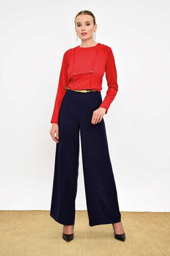 0125-1 Large Size Trousers Skirt Navy Blue - 2