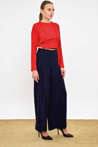 0125-1 Large Size Trousers Skirt Navy Blue - 3