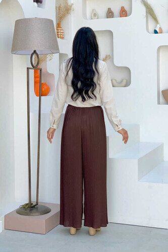 0129 Pleated Trousers Brown - 2