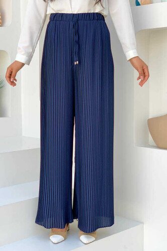 0129 Pleated Trousers Navy Blue 