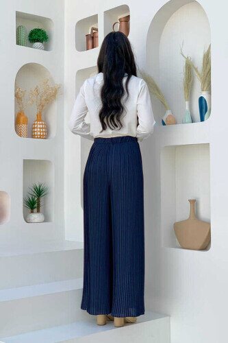 0129 Pleated Trousers Navy Blue - 2