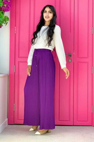 0129 Pleated Trousers Purple - 2