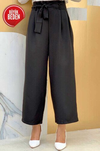 0174-1 Large Size Waist Tied Trousers Black 