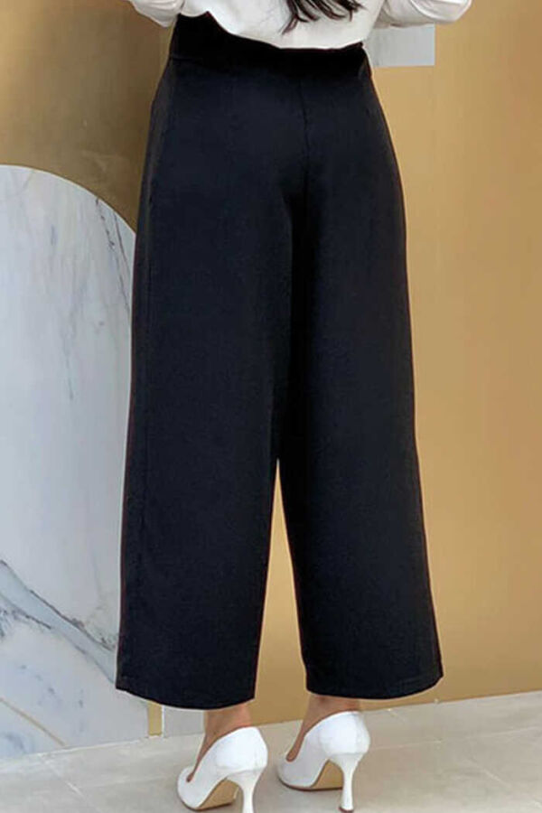 0174-1 Large Size Waist Tied Trousers Black - 2