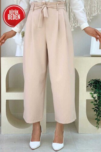 0174-1 Large Size Waist Tied Trousers Stone 