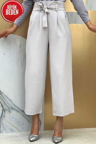 0174-1 Large Size Waist Tied Trousers Gray 