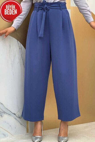 0174-1 Large Size Waist Tied Trousers Indigo 