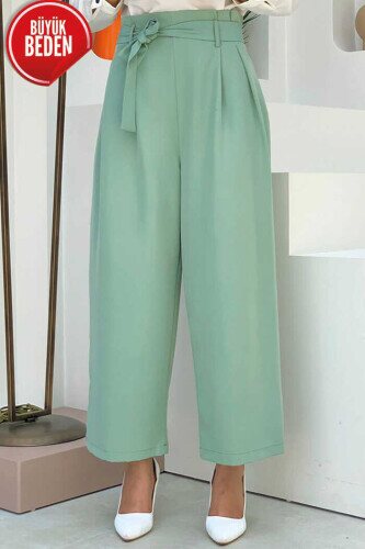 0174-1 Large Size Waist Tied Trousers Mint - 1