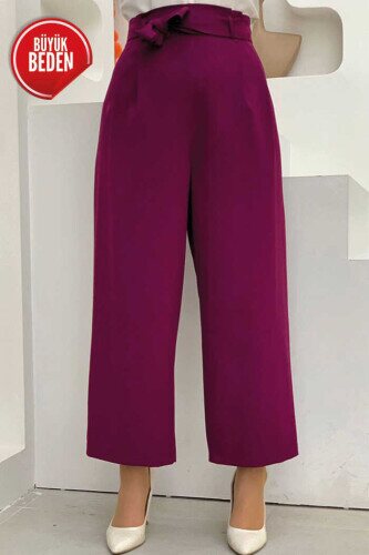 0174-1 Large Size Waist Tied Trousers Purple - 1