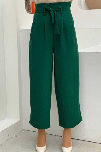 Zippered Waist Tied Trousers 0174 Emerald 