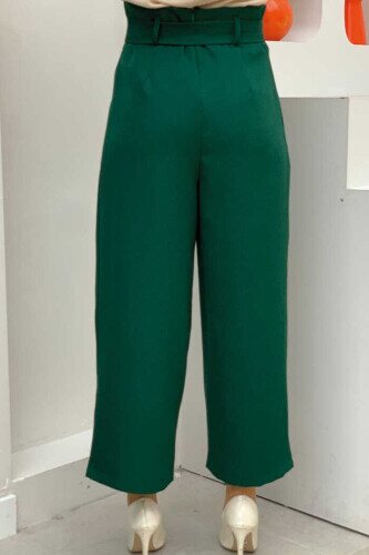 Zippered Waist Tied Trousers 0174 Emerald - 2