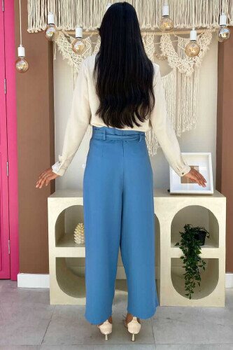 0174 Tie Waist Trousers Blue - 2