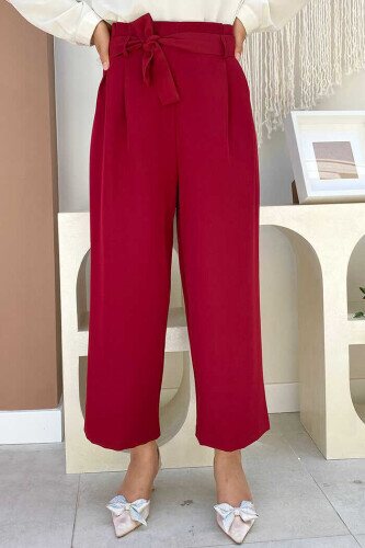 0174 Waist Tied Trousers Claret Red - 1