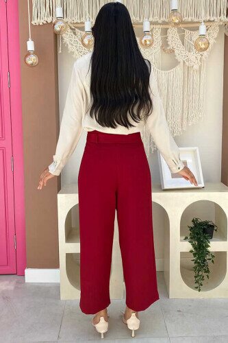 0174 Waist Tied Trousers Claret Red - 2