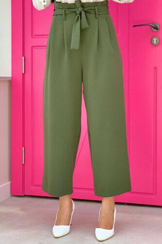 0174 Waist Tied Trousers Khaki - 1