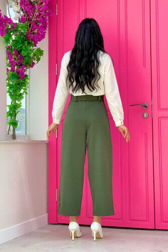 0174 Waist Tied Trousers Khaki - 2