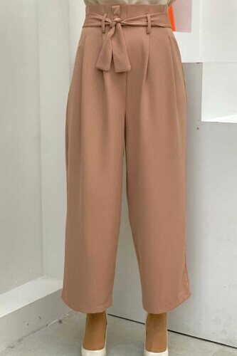 Zippered Waist Tied Trousers 0174 Tan 