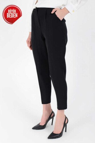 0201-1 Large Size Carrot Length Trousers Black - 1