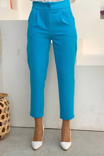 Zippered Pocket Detailed Pencil Pants 0201 Blue 