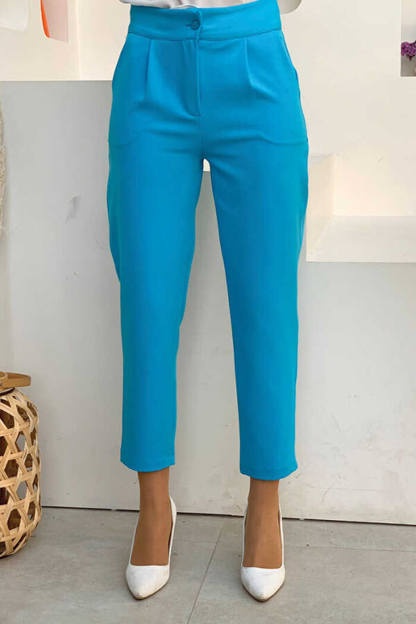 Zippered Pocket Detailed Pencil Pants 0201 Blue - 1