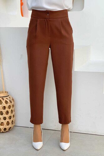 Zippered Pocket Detailed Pencil Pants 0201 Brown 