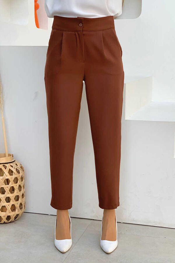 Zippered Pocket Detailed Pencil Pants 0201 Brown - 1