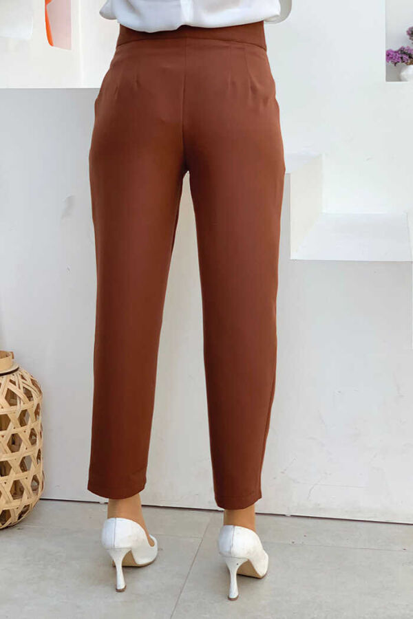 Zippered Pocket Detailed Pencil Pants 0201 Brown - 2