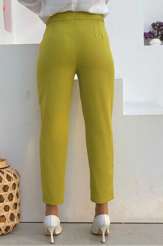 Zippered Pocket Detailed Pencil Pants 0201 Oil Green - 2