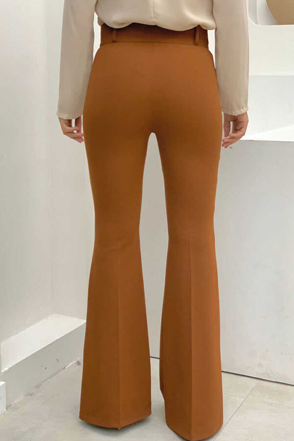 Waist Zippered Flared Trousers 0231 Dark Tan - 2