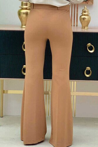 Waist Zippered Flared Trousers 0231 Tan - 2