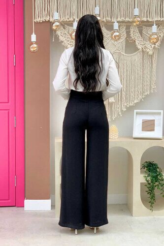 Pocket Button Detailed Wide Leg Trousers 0261 Black - 2