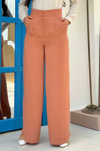 Pocket Button Detailed Wide Leg Trousers 0261 Salmon - 1