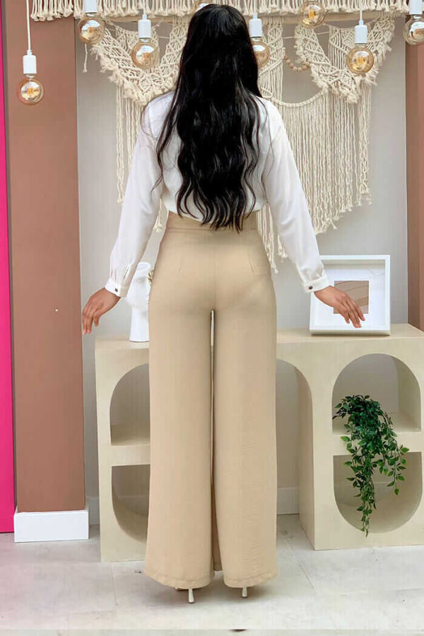 Pocket Button Detailed Wide Leg Trousers 0261 Stone - 2