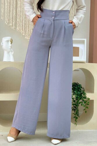 Pocket Button Detailed Wide Leg Trousers 0261 Gray 