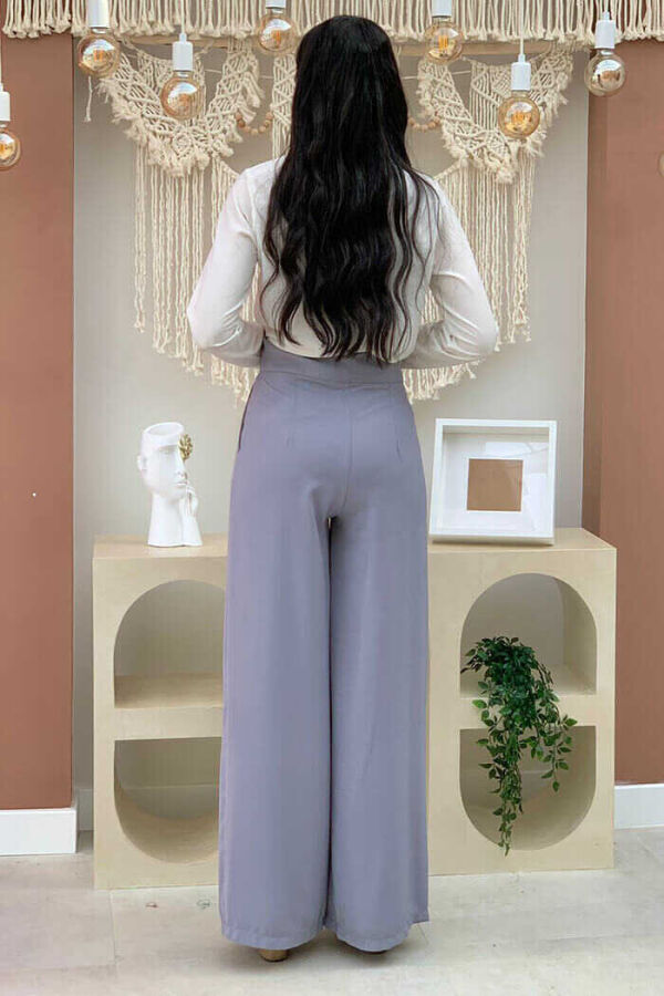 Pocket Button Detailed Wide Leg Trousers 0261 Gray - 2