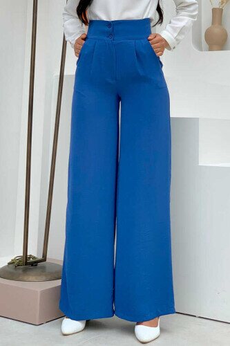 Pocket Button Detailed Wide Leg Trousers 0261 Indigo 