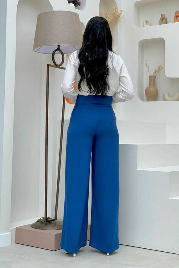 Pocket Button Detailed Wide Leg Trousers 0261 Indigo - 2