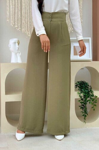 Pocket Button Detailed Wide Leg Trousers 0261 Khaki 