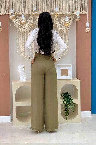 Pocket Button Detailed Wide Leg Trousers 0261 Khaki - 2