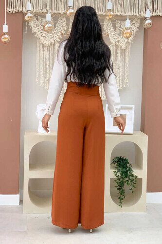 Pocket Button Detailed Wide Leg Trousers 0261 Tile - 2