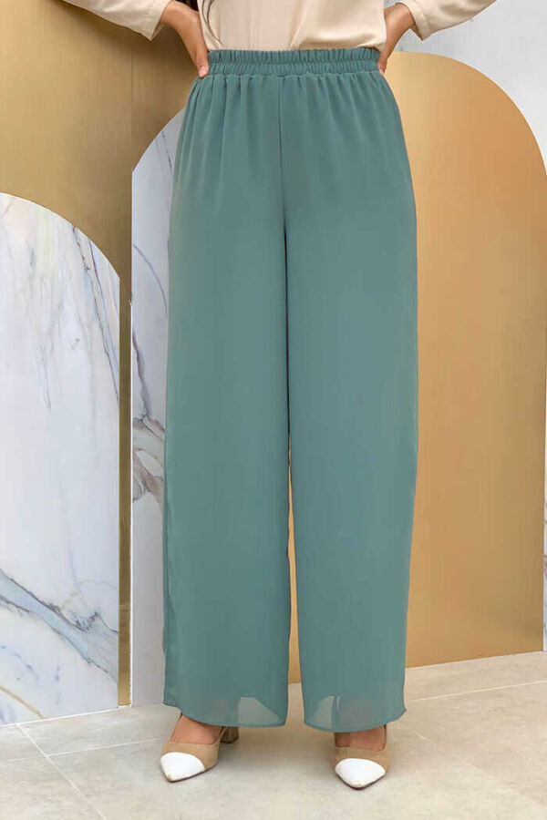 Bel Lastikli Astarlı Şifon Pantolon 0267 Mint - 1