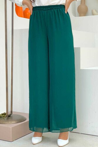 Waist Elastic Lined Chiffon Trousers 0267 Emerald 