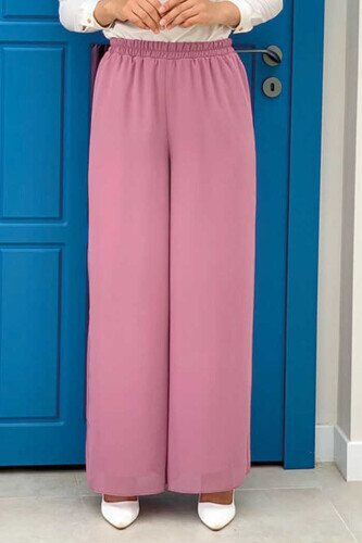 Waist Elastic Lined Chiffon Trousers 0267 Powder 