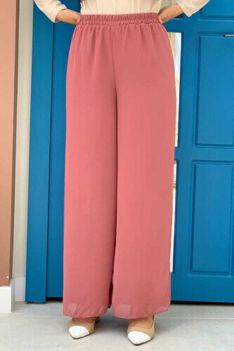 Waist Elastic Lined Chiffon Trousers 0267 Dried Rose 