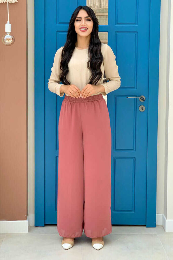 Waist Elastic Lined Chiffon Trousers 0267 Dried Rose - 2