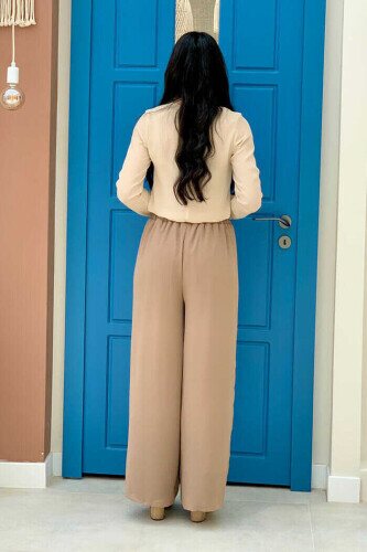 Waist Elastic Lined Chiffon Trousers 0267 Mink - 3