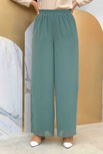 Waist Elastic Lined Chiffon Trousers 0267 Mint 