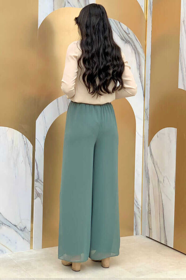 Waist Elastic Lined Chiffon Trousers 0267 Mint - 3