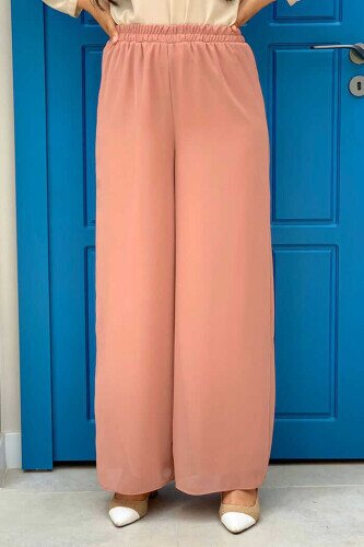 Waist Elastic Lined Chiffon Trousers 0267 Salmon 