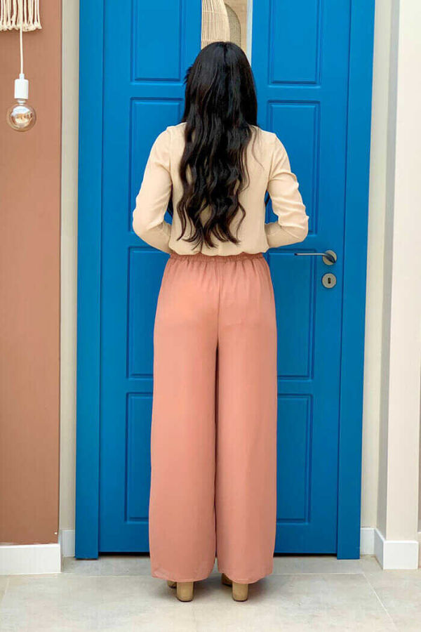 Waist Elastic Lined Chiffon Trousers 0267 Salmon - 3